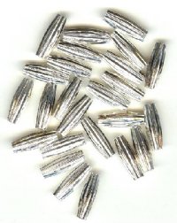 25 12x4mm Silver Plated Corrugated Oval Beads